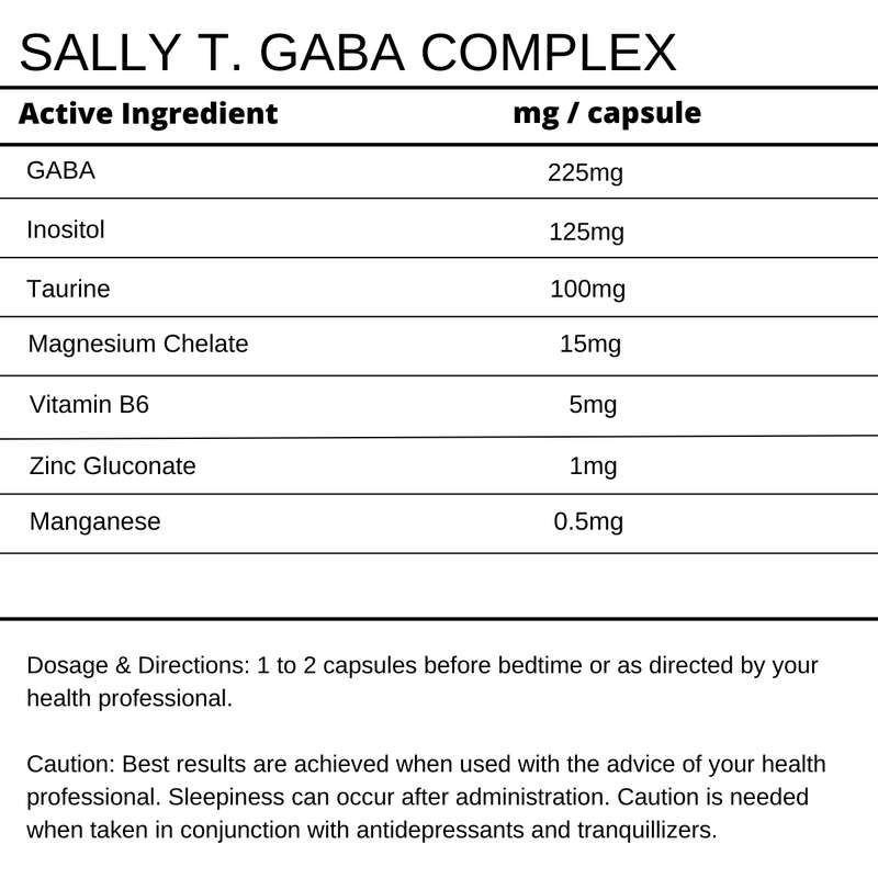 Sally T. GABA Complex 60 Capsules. Calming for sleep.