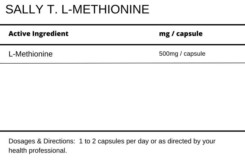 Sally T. L-Methionine 500mg/capsules, 90 Capsules.  Fatty Liver & Estrogen Detox