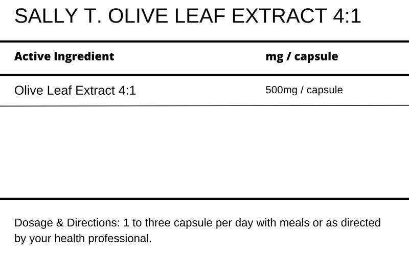 Sally T. Olive Leaf Extract 4:1, 500mg/capsule, 60 Capsules - Immunity Protection