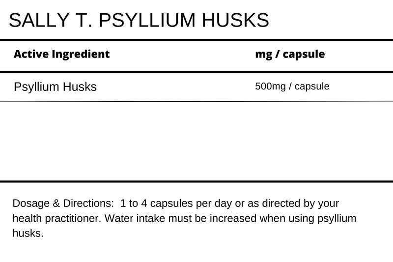 Sally T. Psyllium Husks, 500mg/capsule, 120 capsules. Refined Roughage