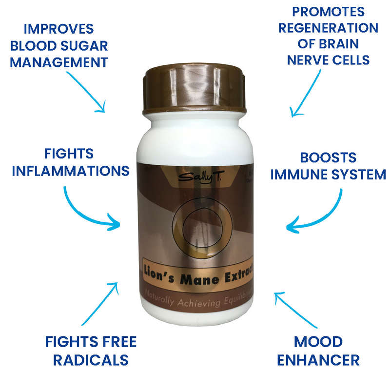 Sally T. Lions Mane 450mg/capsule, 60 Capsules. Brain & body booster