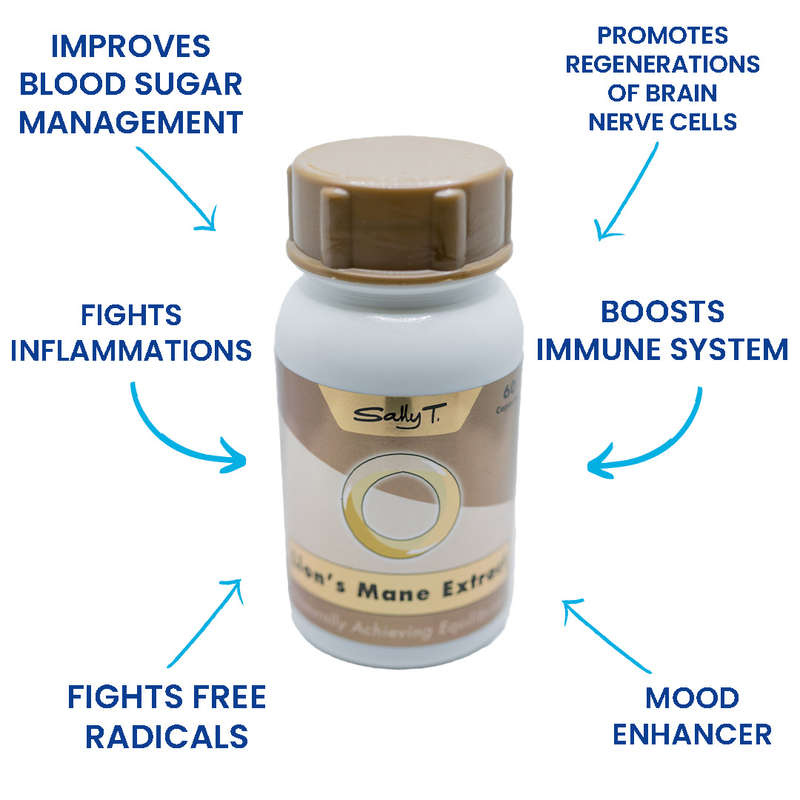 Sally T. Lions Mane 450mg/capsule, 60 Capsules. Brain & body booster