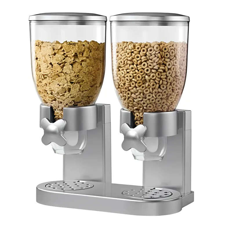 1000gms Double Barrel Cereal Dispenser with Portion Control - Silver