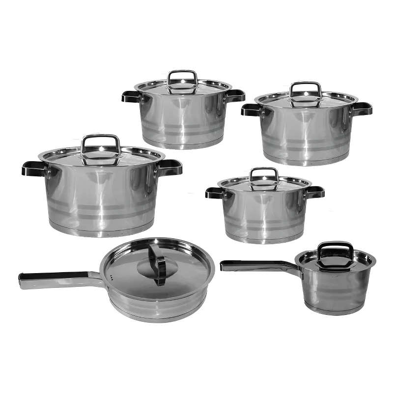 12 Piece Thermal Bottom Stainless Steel Cookware Set - Bruised Silver Trim