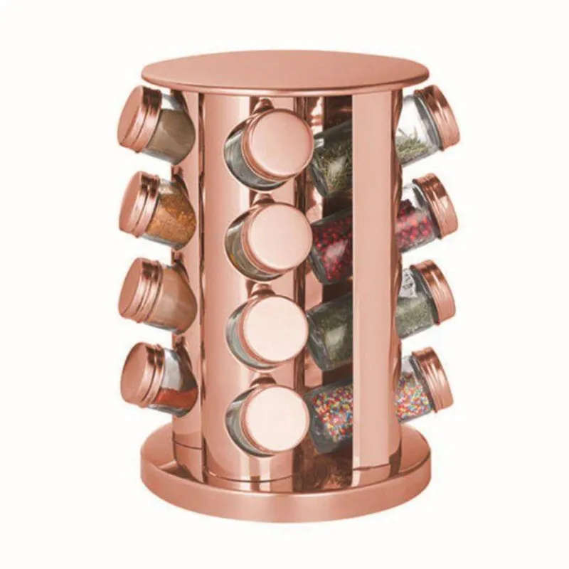 16 Jars Rotating Spice Rack - Rose Gold