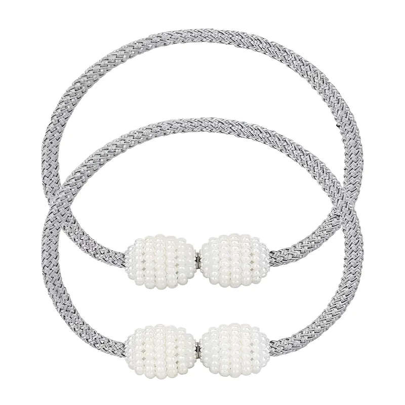 2 Pack Grey Magnetic Curtain Ties with Pearls