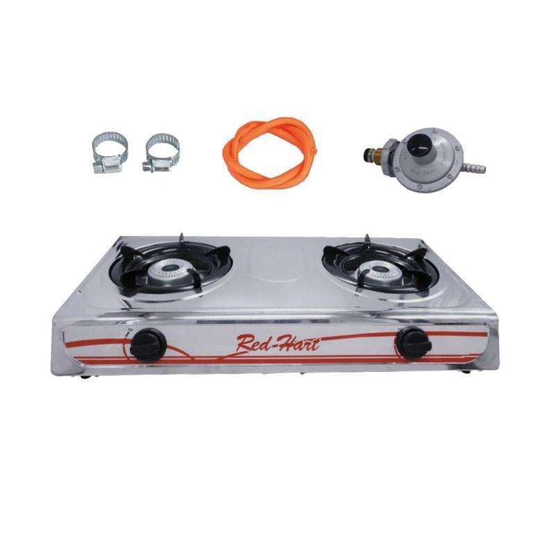 2 - Plate Stainless Steel Gas Stove with Pipe and Regulator - Red Hart