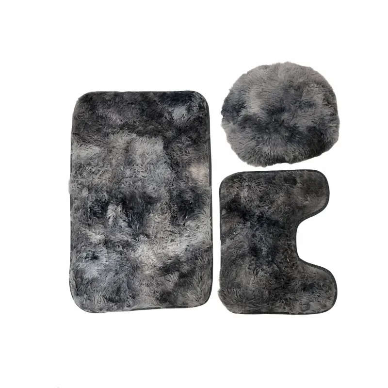 3 Piece Fluffy Toilet Seat Cover & Bathroom Mats Set