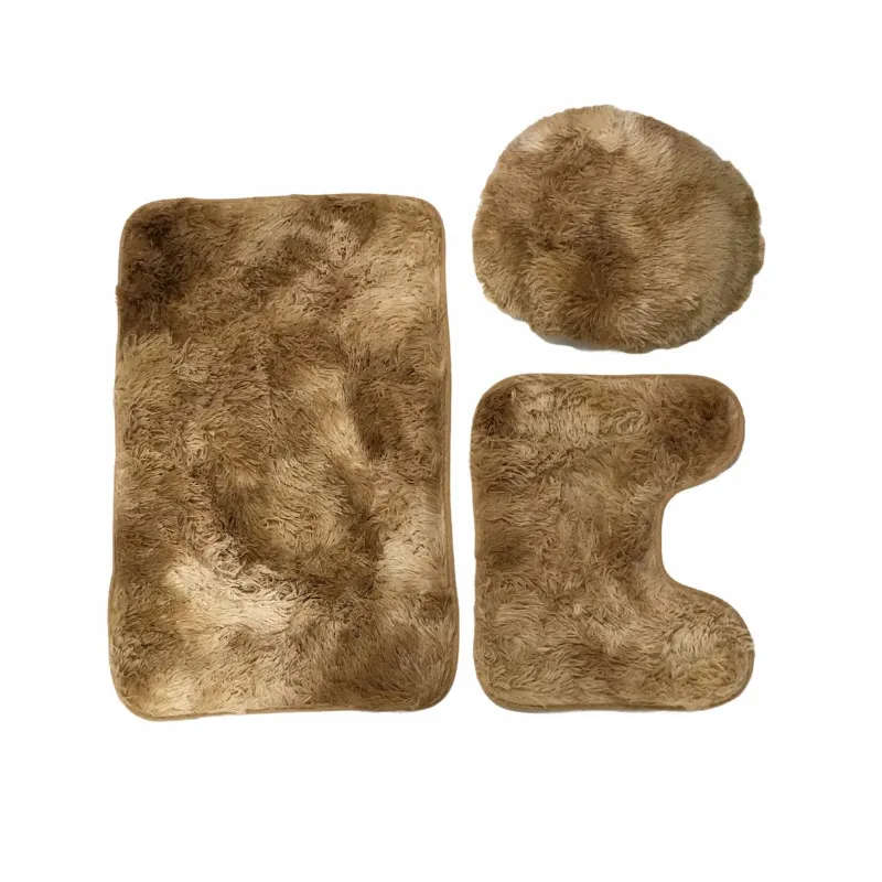 3 Piece Fluffy Toilet Seat Cover & Bathroom Mats Set