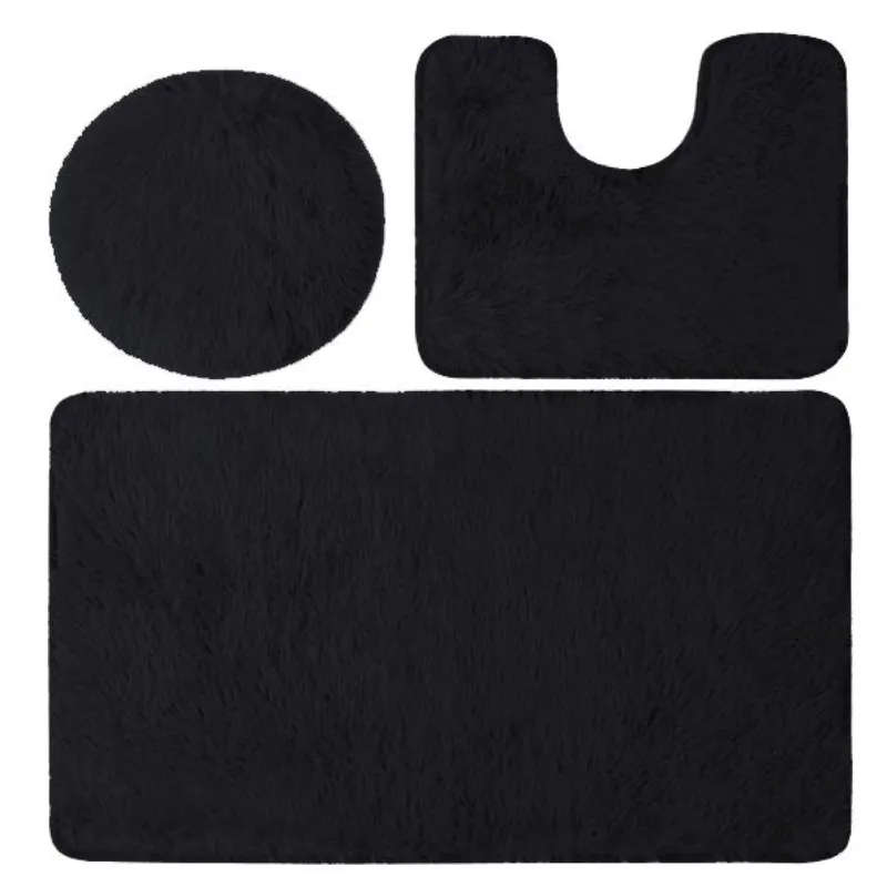 3 Piece Fluffy Toilet Seat Cover Bathroom Rug & Mats Set