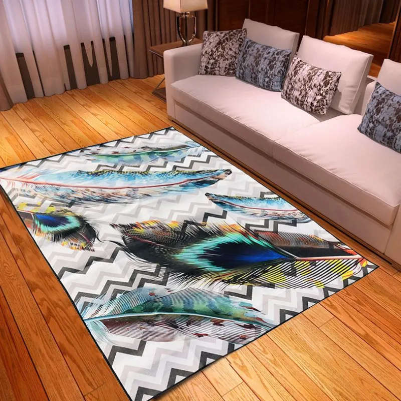 3D Peacock Feather Design Carpet Rug for Bedroom Living Room - 2m x 1.5m