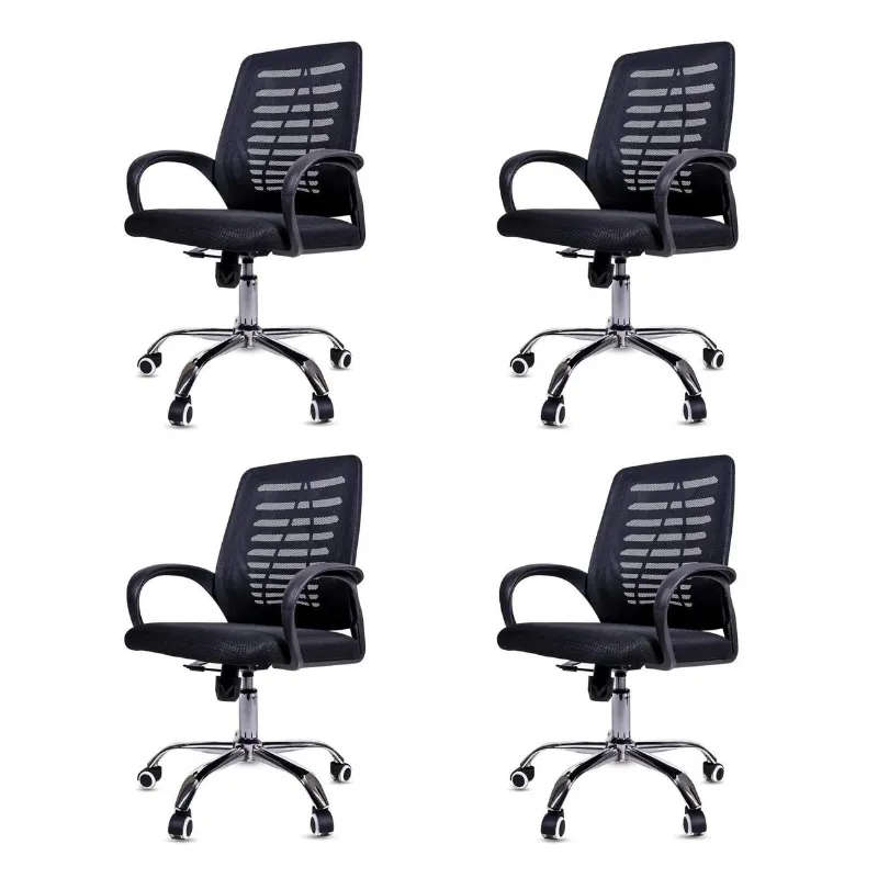 4 Pieces Of Ergonomic Mesh 360° Swivel Office Chairs With Armrest - Black
