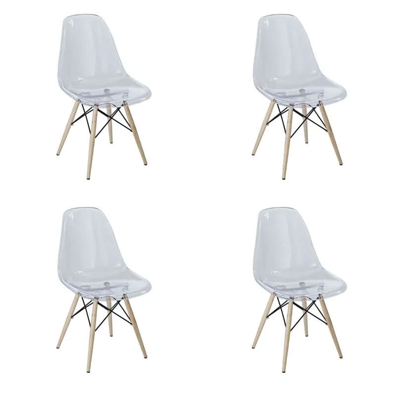 4 Pieces Of Multifunctional Modern Design Transparent Eames Chairs Set