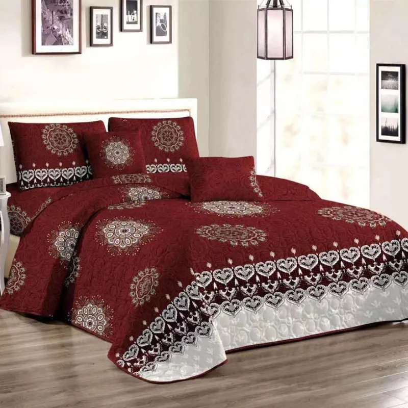 5 Piece Quilt Set Brown Bedspread Set