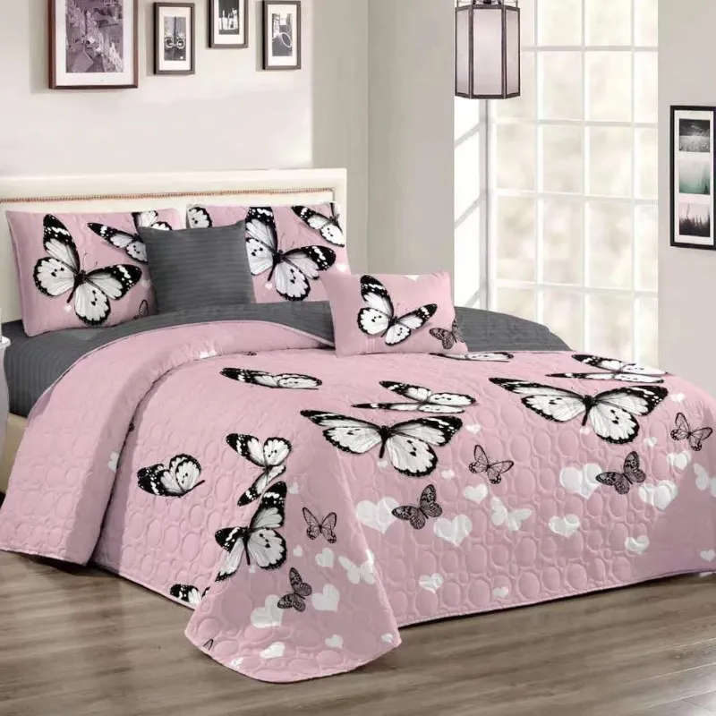 5 Piece Quilt Set Butterfly Bedspread Set