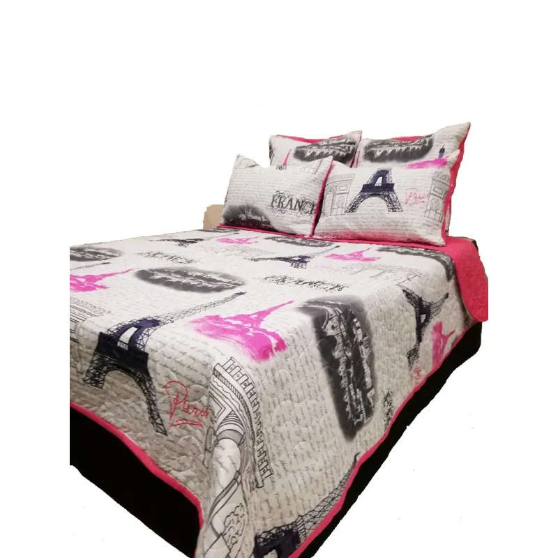 5 Piece Quilt Set Eiffel Tower Bedspread Set