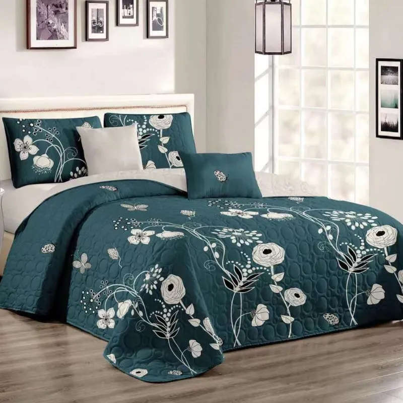 5 Piece Quilt Set Green Bedspread Set
