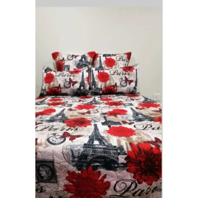 5 Piece Quilt Set Red Effel Tower Bedspread Set