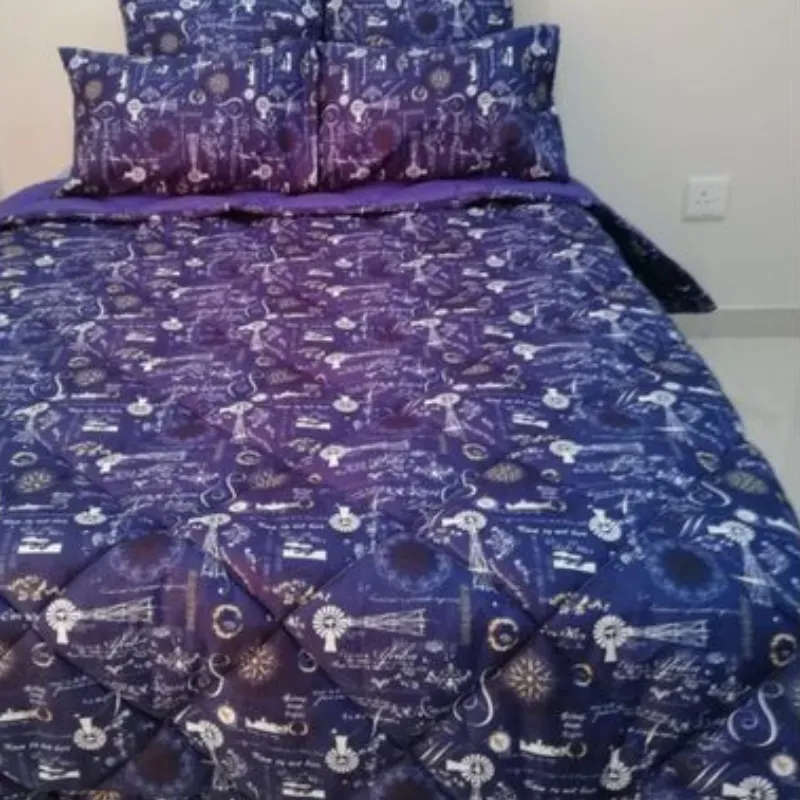 5 Piece Quilted Blue Paris Comforter Set