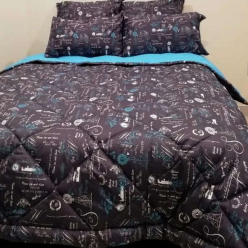 5 Piece Quilted Comforter Black Paris Set - Queen