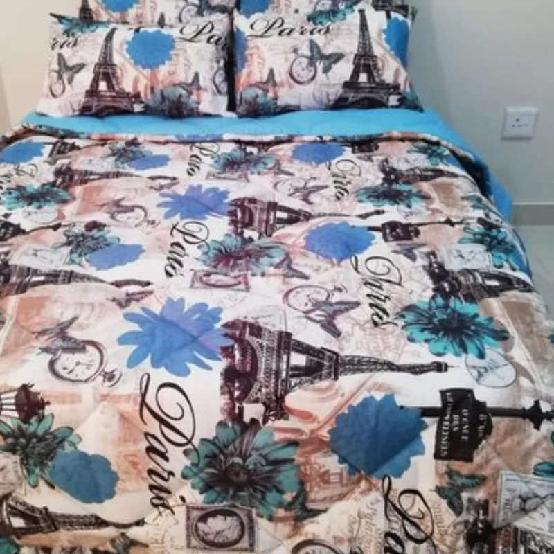5 Piece Quilted Comforter Turquoise/Blue Paris
