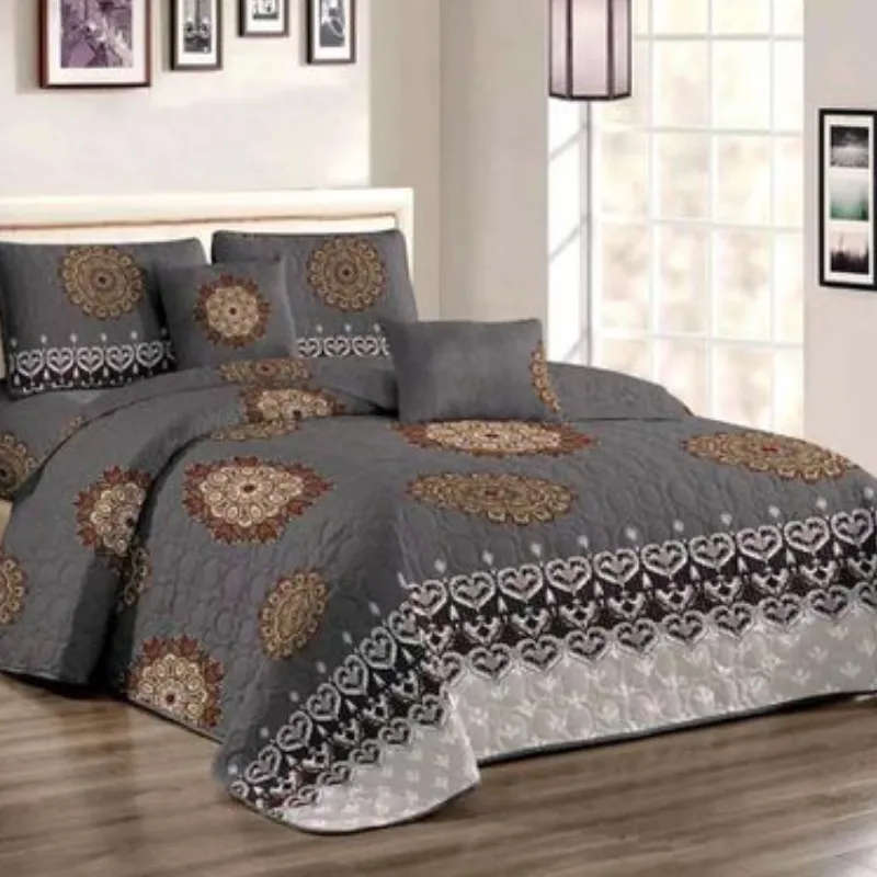 5 Pieces Quilt Set Grey Bedspread Set