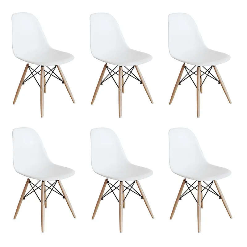 6 x Wooden Leg Chairs - White