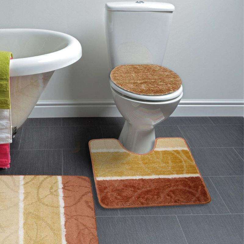 60x100cm 3 Piece Turkish Striped Toilet Mat & Cover Set with Non-Slip Under - Orange