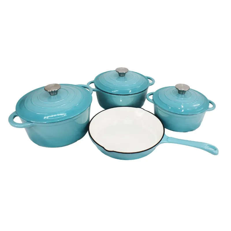 7 Piece Authentic Cast Iron Dutch Oven Cookware Pot Set - Sky Blue