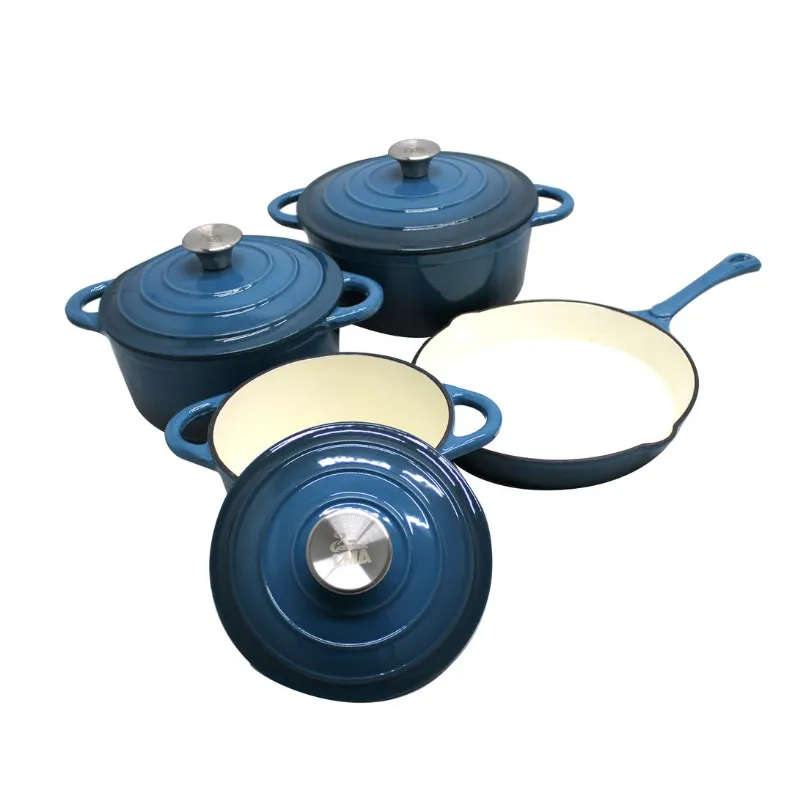 7 Piece Cast Iron Cookware - Blue