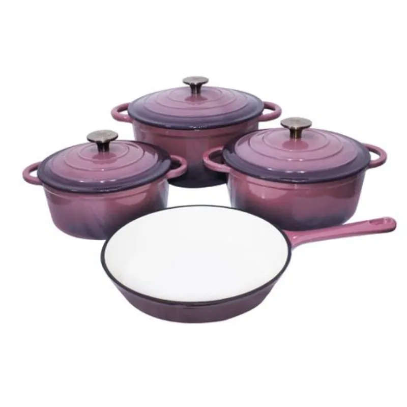 7 Piece Glazed Cast Iron Dutch Oven Cookware Pot & Pan Set - Pink