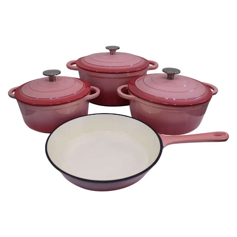 7 Piece Glazed Cast Iron Dutch Oven Cookware Pot & Pan Set