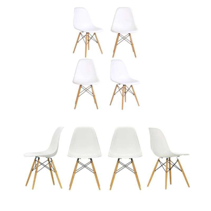 8 Pieces Elegant White Chairs with Wooden Legs