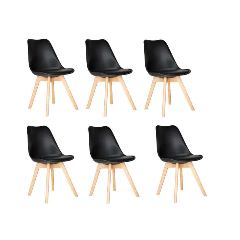 A Pack of 6 Cushioned Dining Wooden Legs Chairs