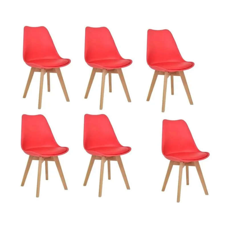 A Pack of 6 Cushioned Dining Wooden Legs Chairs