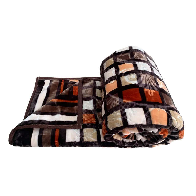 Azaz High Quality Reversible Heavy Blanket Dark Brown with Multi Square 6kg