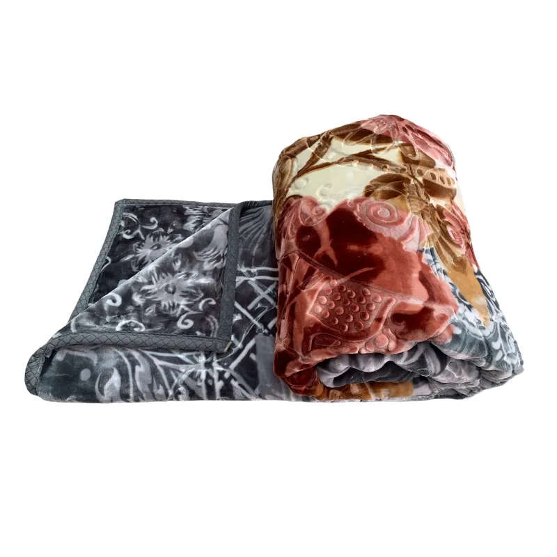 Azaz High Quality Reversible Heavy Blanket Grey with Rose 6kg