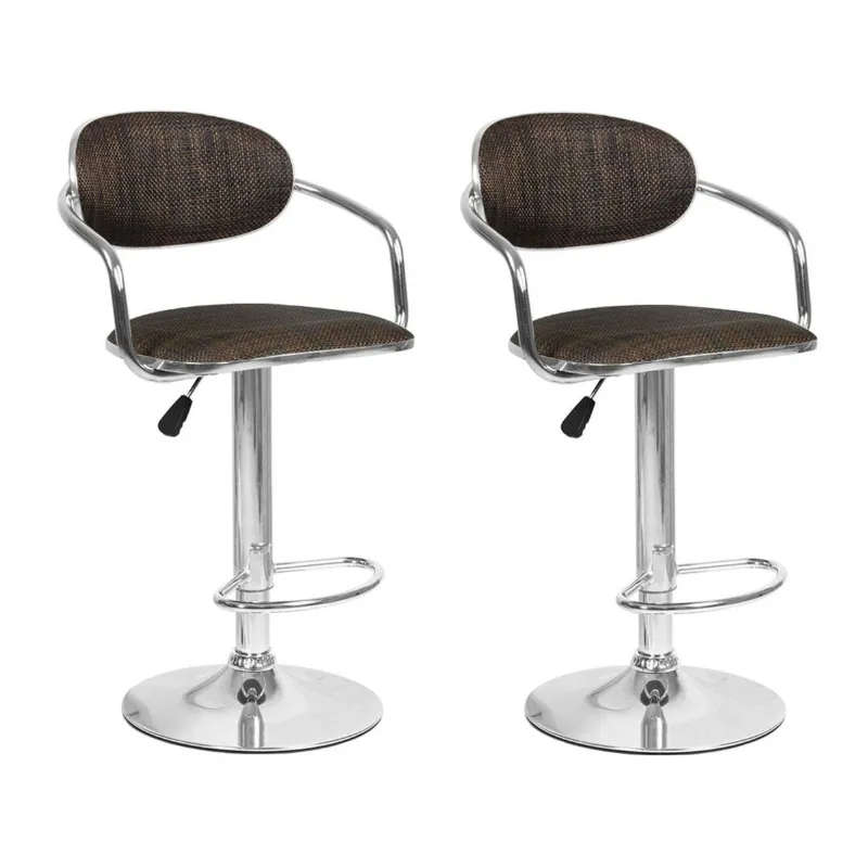 Bamboo Rattan Bar Stools - Set of 2 - Brown Colour