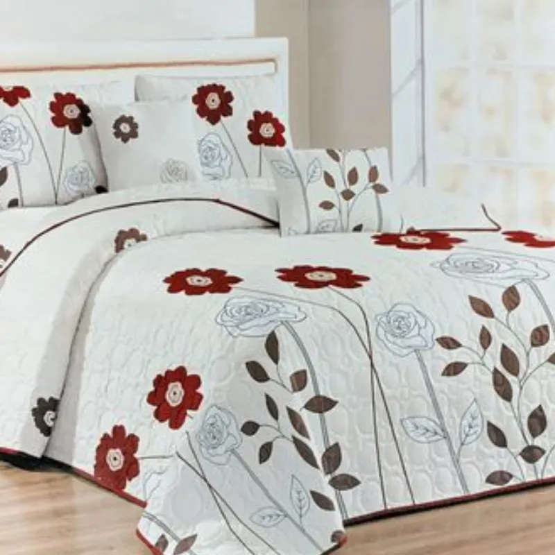 Bedspread Set Queen 5 Piece Microfiber Flower Upright