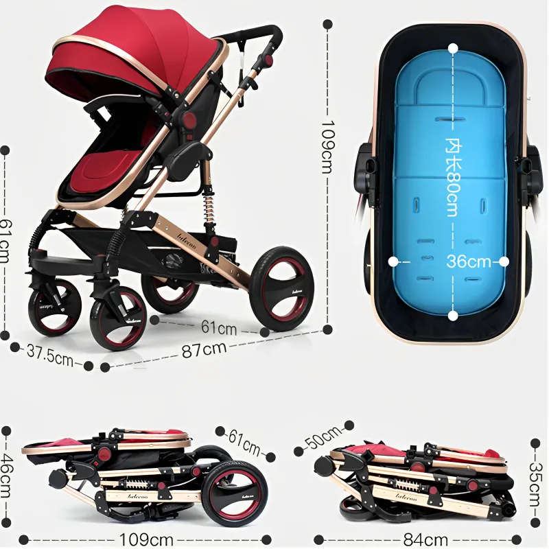 Belecoo Baby Stroller 2 in 1 Child Pram - Red
