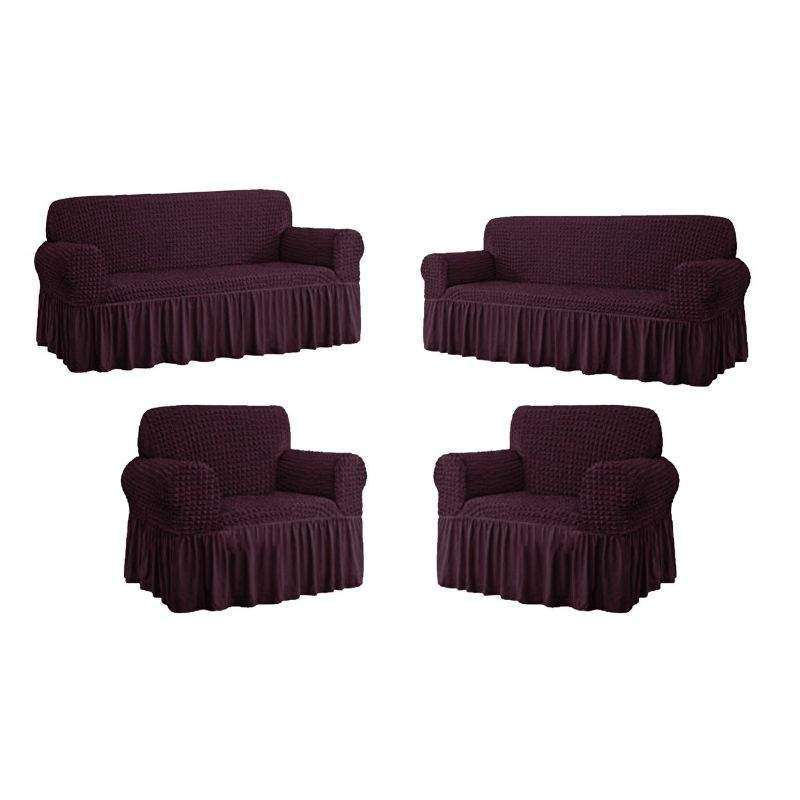 Decadent Ruffled 4 Piece Sofa & Couch Slipcover Set -2 + 2 + 1 + 1 Maroon