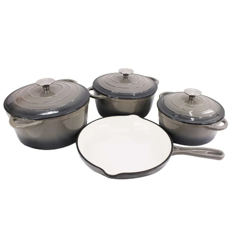 Delicate 7 Piece Cast Iron Dutch Oven Cookware Pot & Stout Pan Set Charcoal