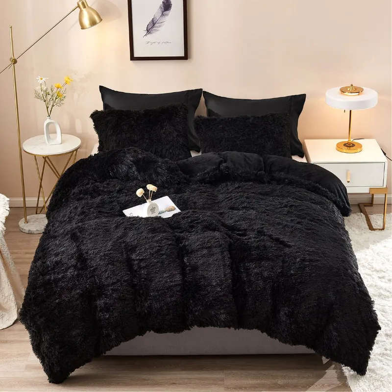 Fluffy Comforter Black 5 Piece set 152 cm x 204 cm[various colours]