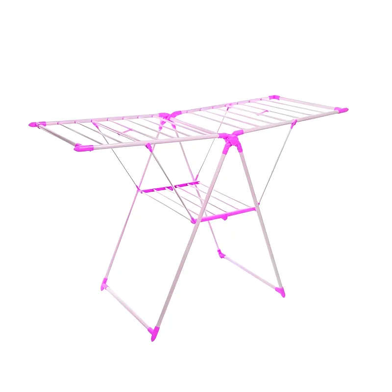 Folding Laundry Drying Rack - Clothes Stand with Multiple Hanging - Pink