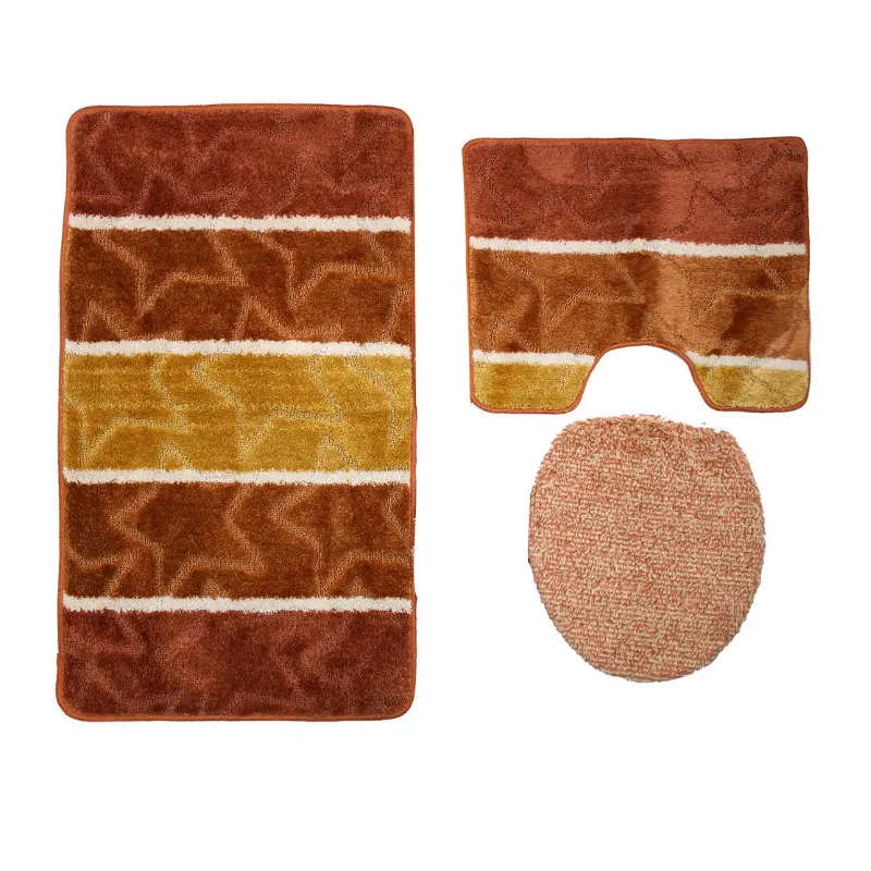 60x100cm 3 Piece Striped Non-Slip Turkish Toilet Mat & Cover Set P/O/G