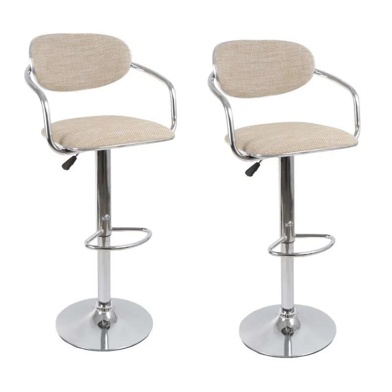 Rattan Bamboo Bar Stools / Kitchen Counter Chairs - 2 Pack - Beige Colour