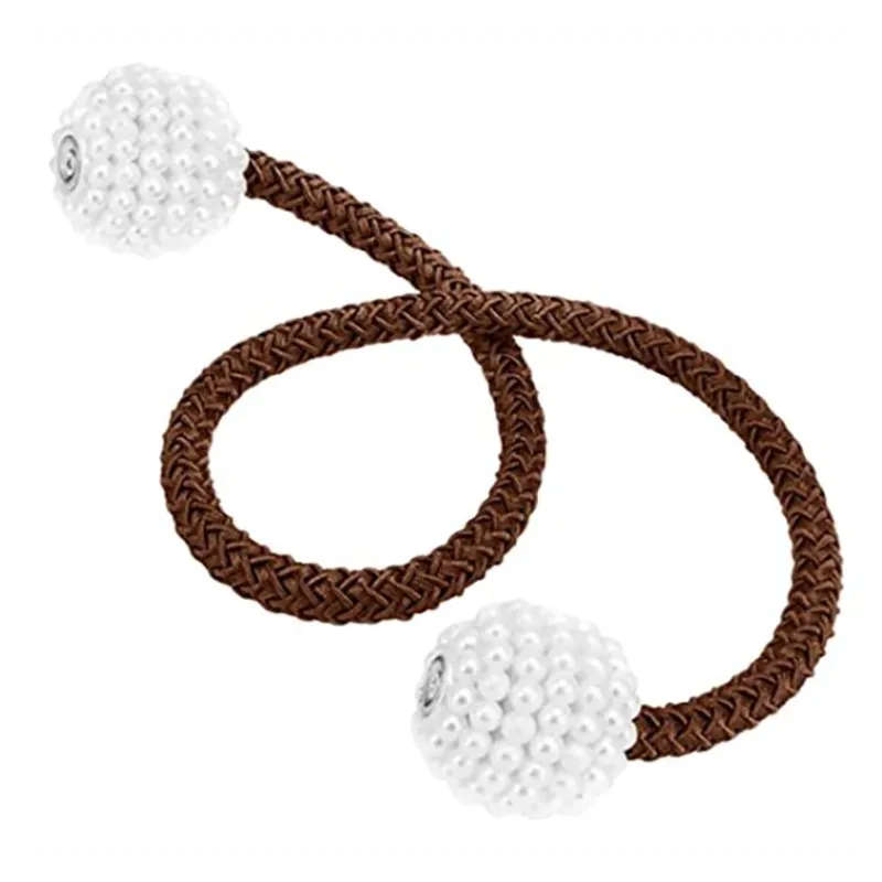 Magnetic Curtain Rope Tieback with Pearl End - Brown - Qty 2