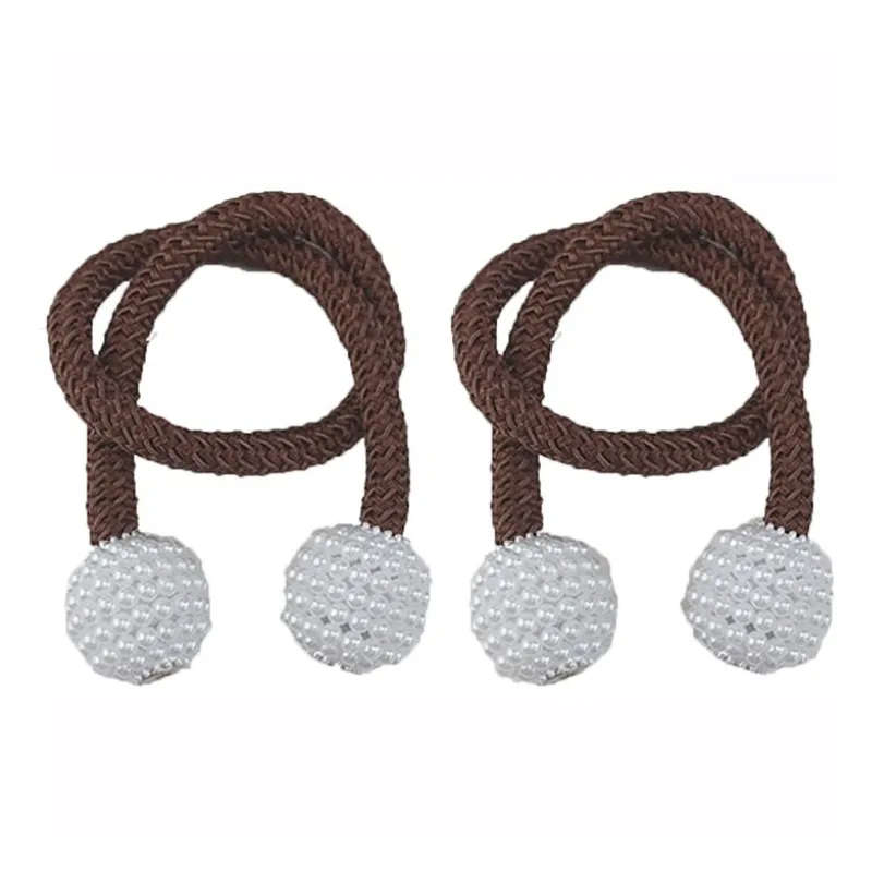 Magnetic Curtain Rope Tieback with Pearl End - Brown - Qty 2
