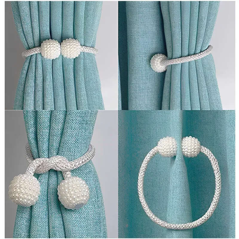 Matoc Magnetic Curtain Rope Tieback with Pearl End - Cream