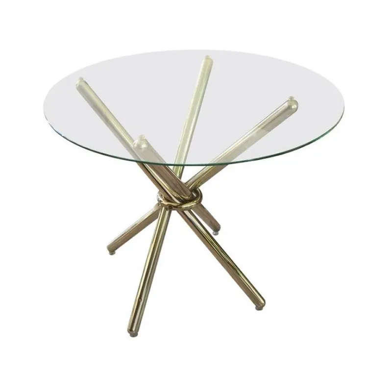 Modern and Stylish 4 Seater 80cm Round Glass Table with Gold Legs